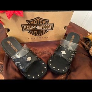 New Harley Davidson Black Slides, Heeled Sandals, Size 8